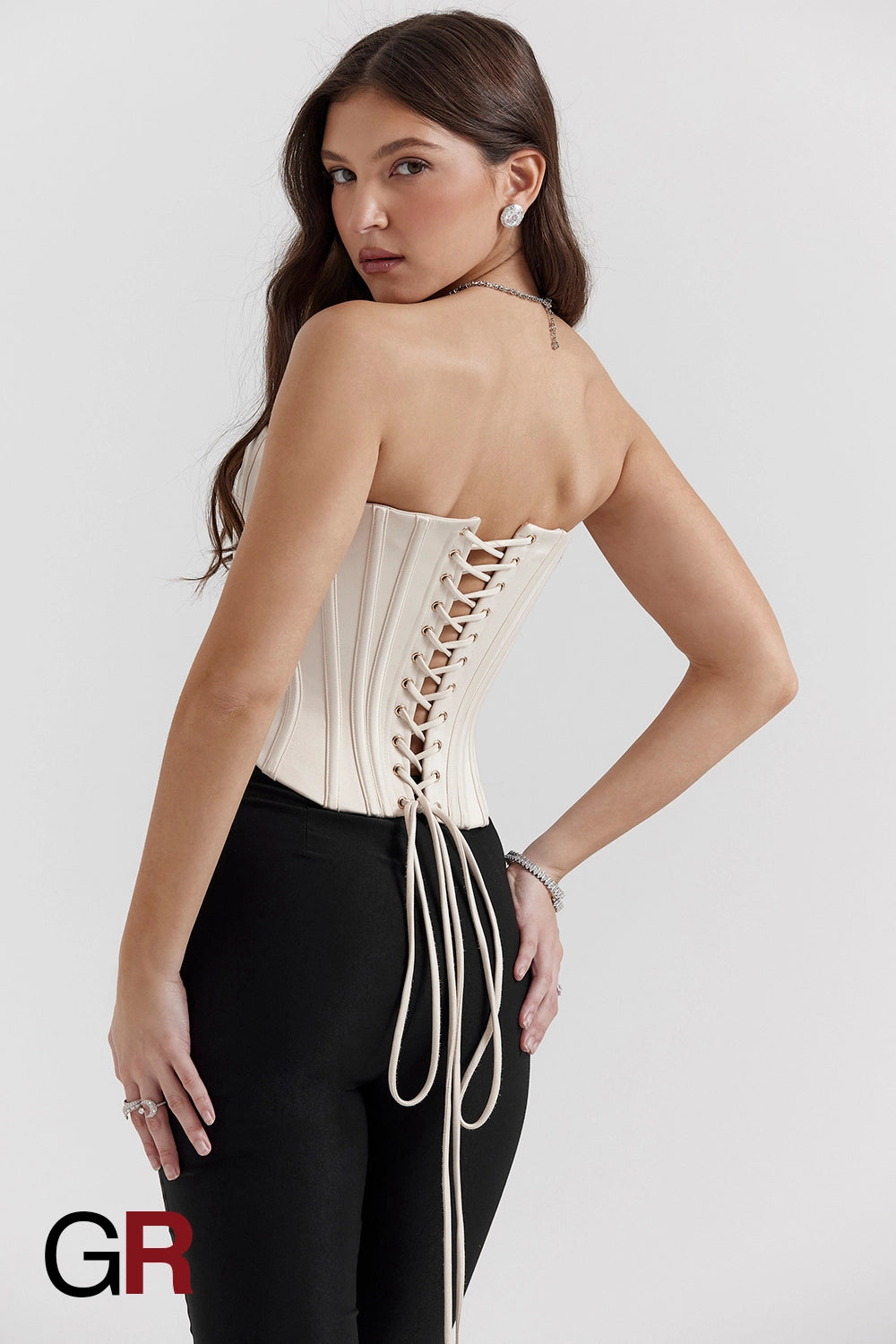 Sculpted Tube White Top Corset with Fishbone Detail - GlamoROZ