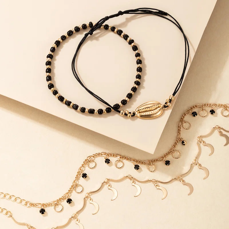 Opulent Shell Hollow Anklet Set - GlamoROZ