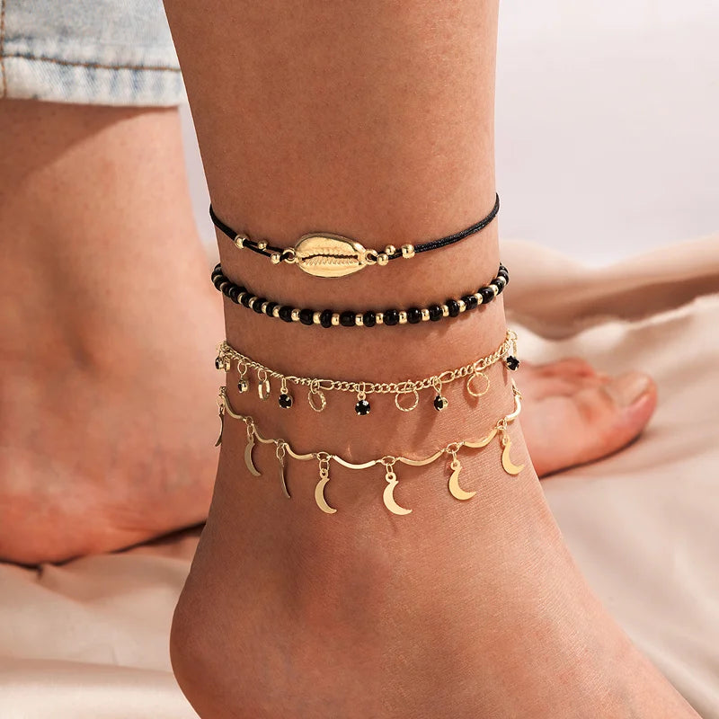 Opulent Shell Hollow Anklet Set - GlamoROZ