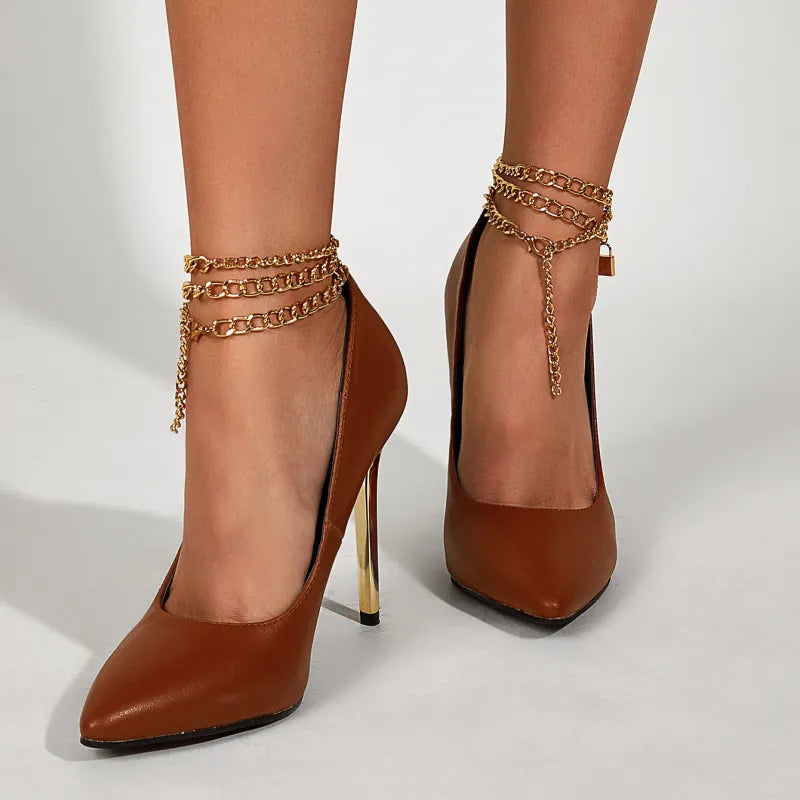 Glam Chain Pointed Stiletto Heels - GlamoROZ