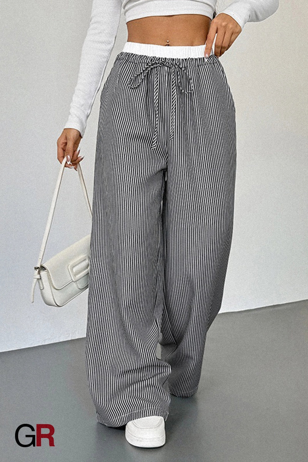 Women's Stitching Striped Casual Trousers