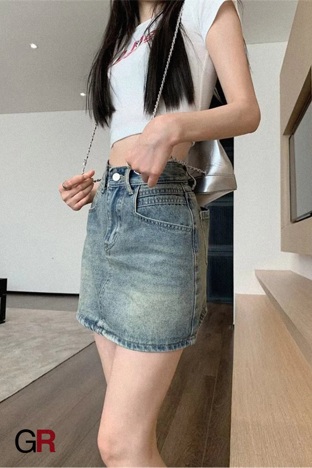Summer Retro Hot Girl Denim Skirt With Lining High Waist Slim A-line Hip Skirt