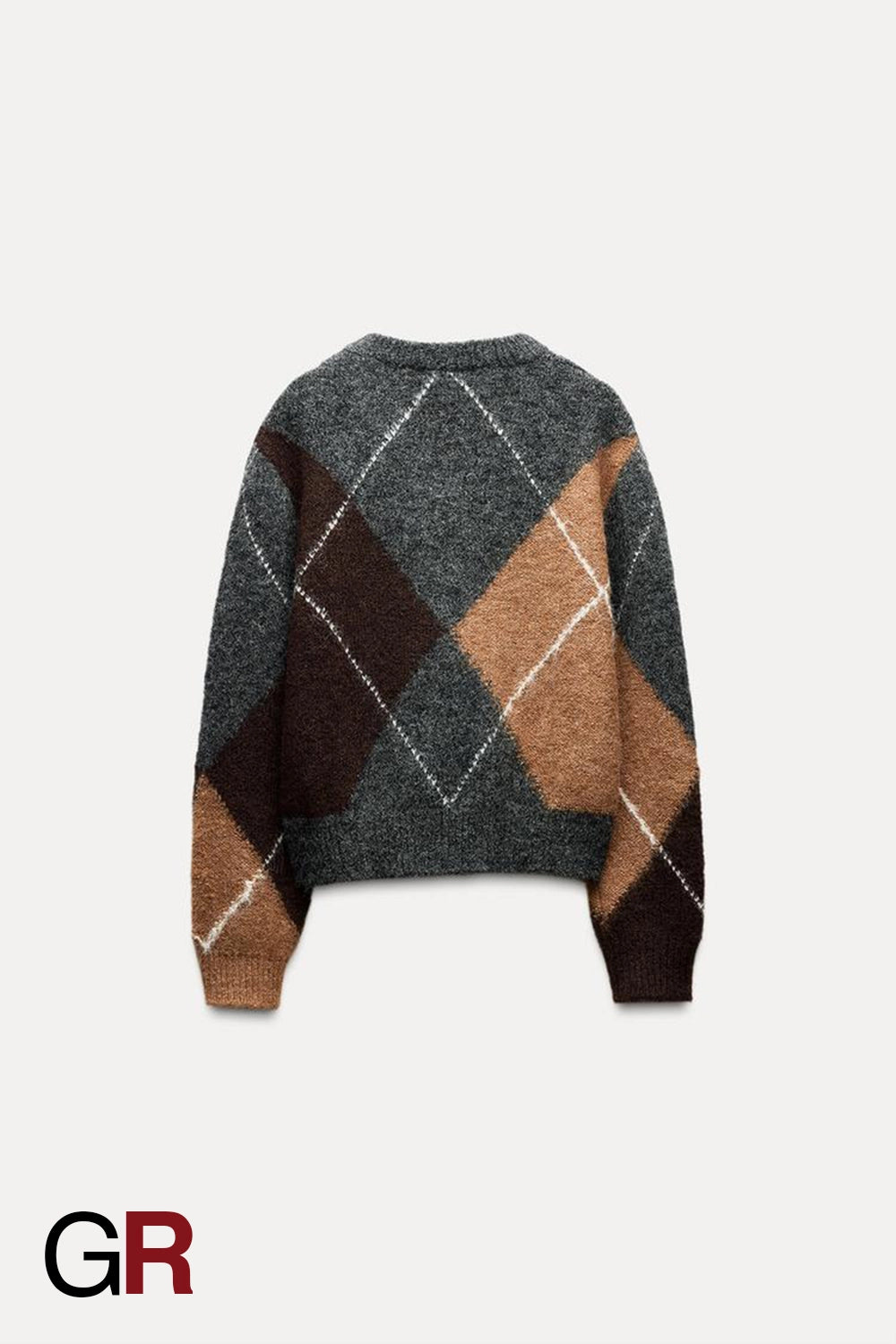 Diamond-Pattern Round Neck Casual Sweater - GlamoROZ