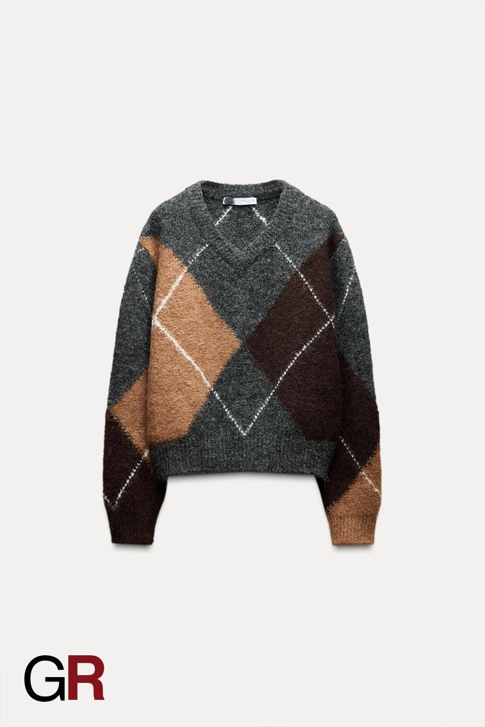 Diamond-Pattern Round Neck Casual Sweater - GlamoROZ
