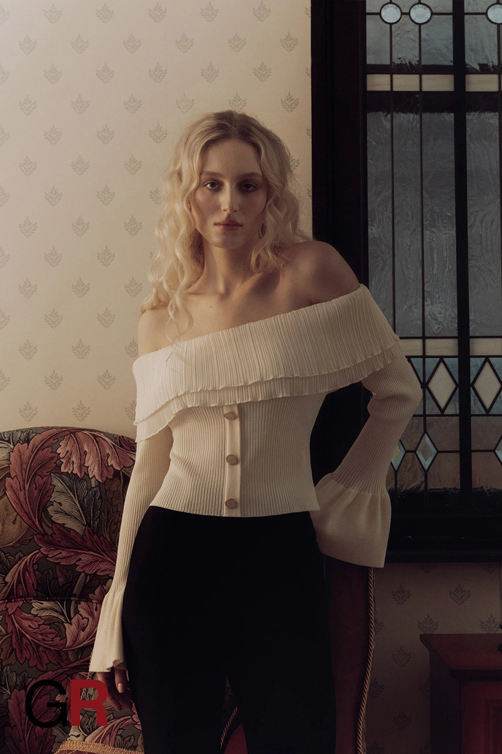 Opulent Beige Off-Shoulder Knitwear - GlamoROZ