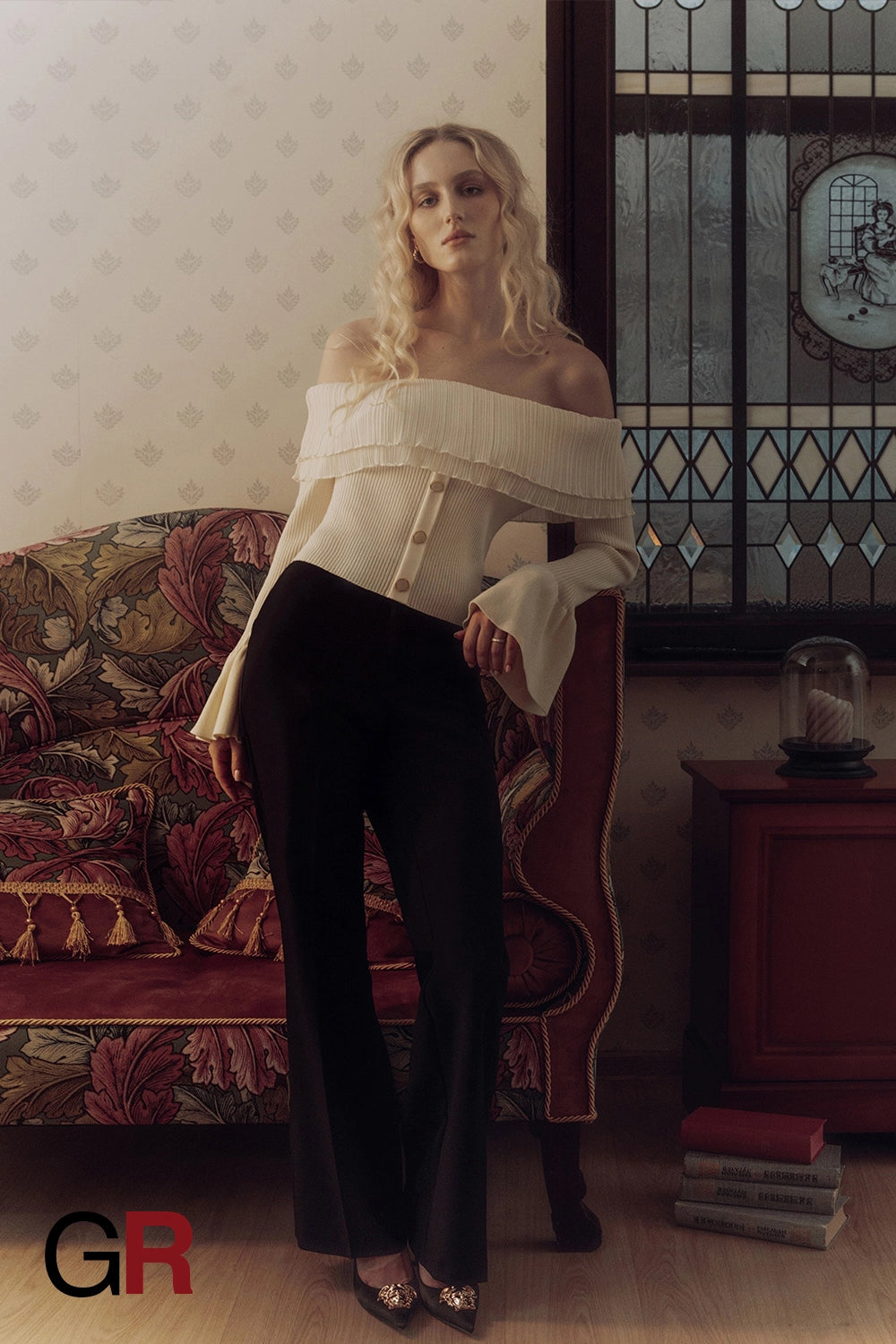 Opulent Beige Off-Shoulder Knitwear - GlamoROZ