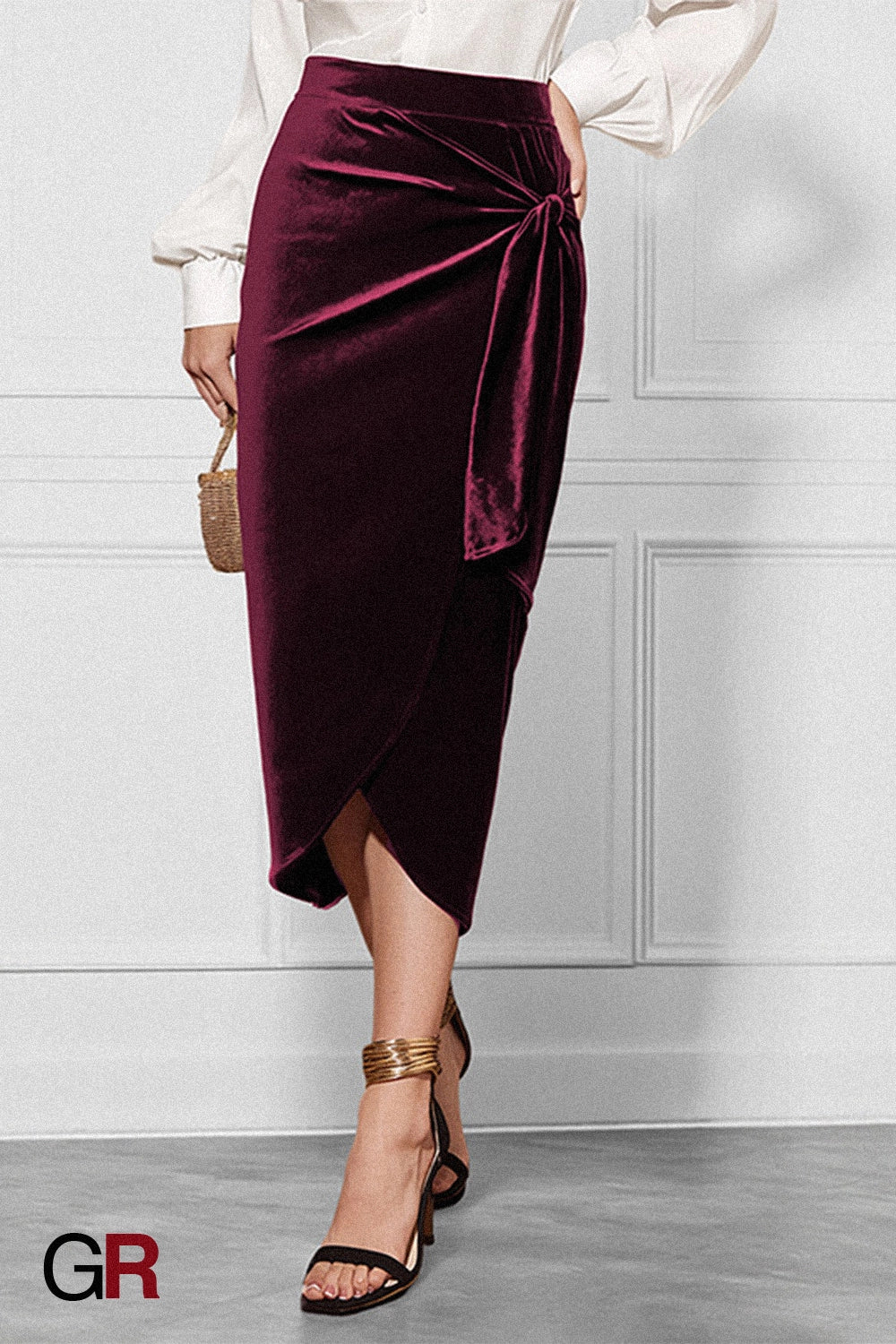 New Solid Color Twisted Skirt Temperament Commute Autumn And Winter Split Velvet Dress