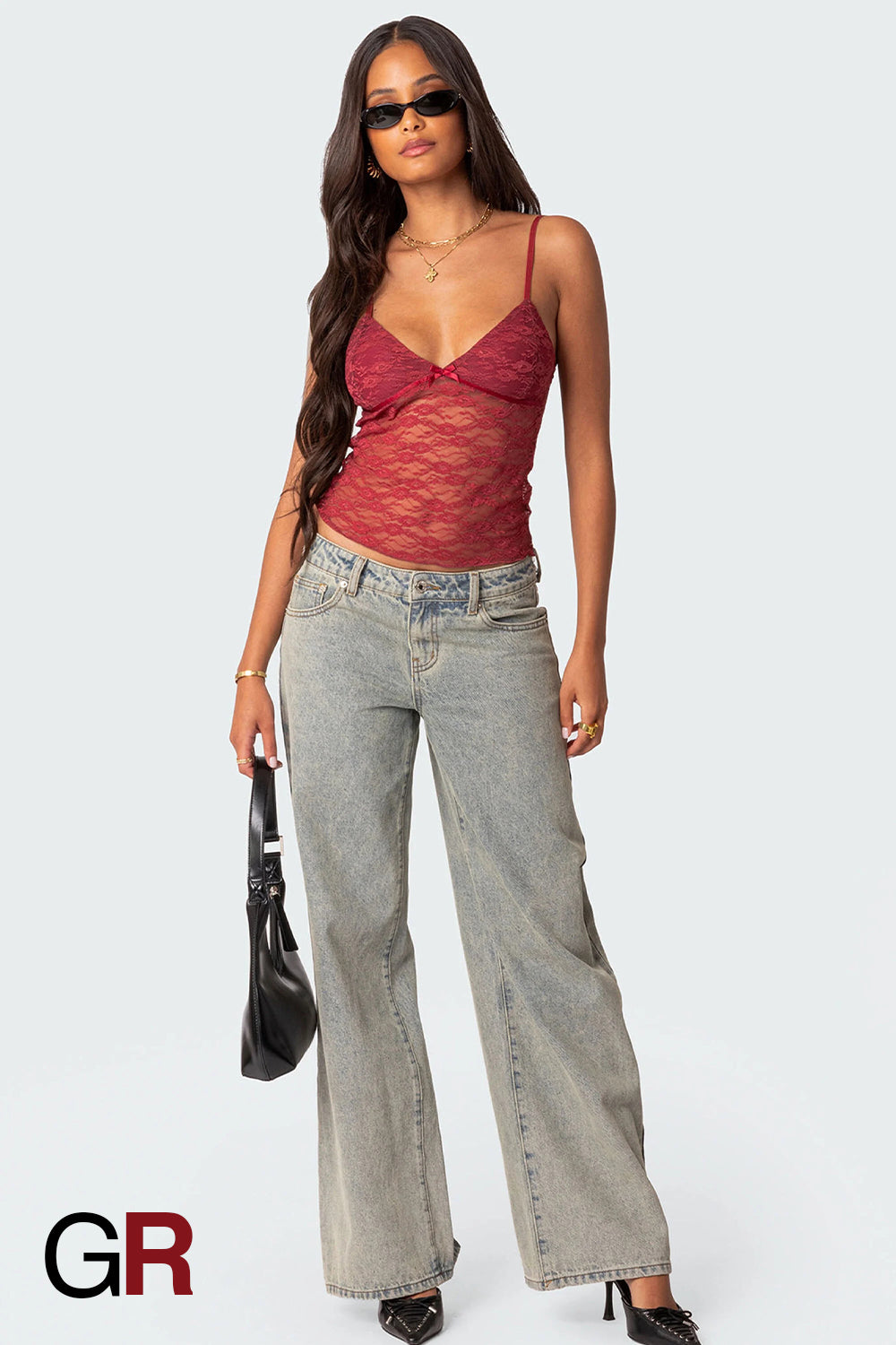 Vivid Charm V-Neck Bow Strap Red Top - GlamoROZ