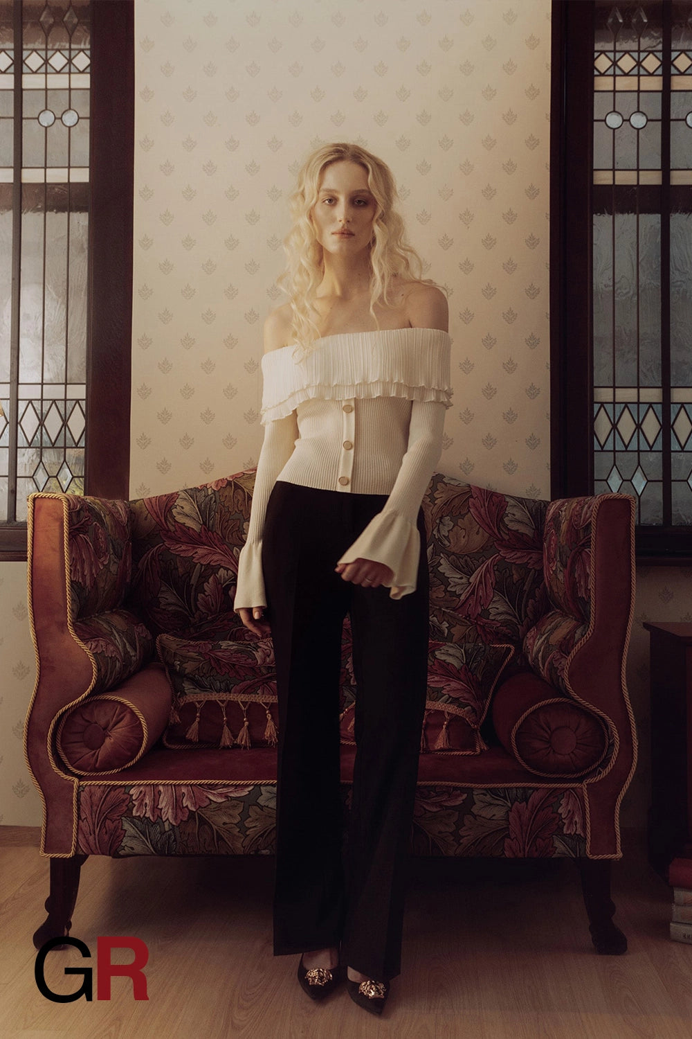 Opulent Beige Off-Shoulder Knitwear - GlamoROZ