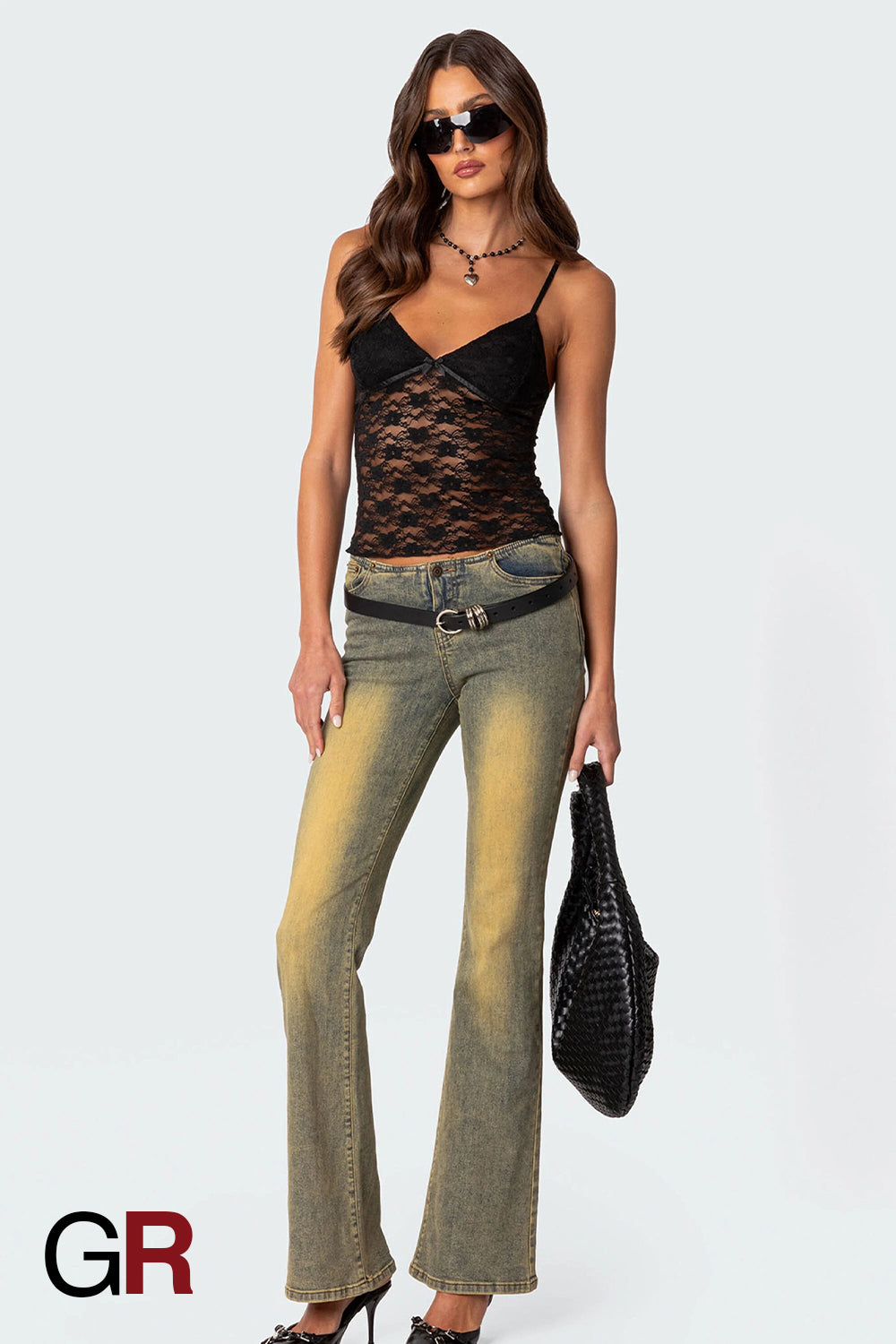 Vivid Charm V-Neck Bow Strap Black Top - GlamoROZ