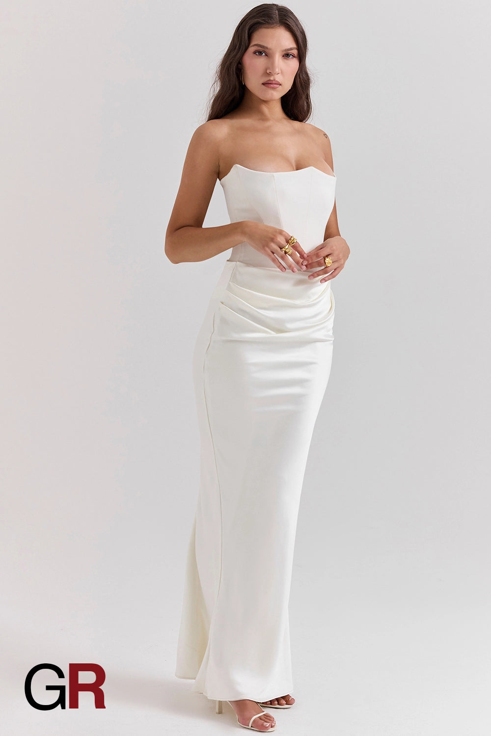 Fishbone Bandeau Backless Evening White Gown - GlamoROZ