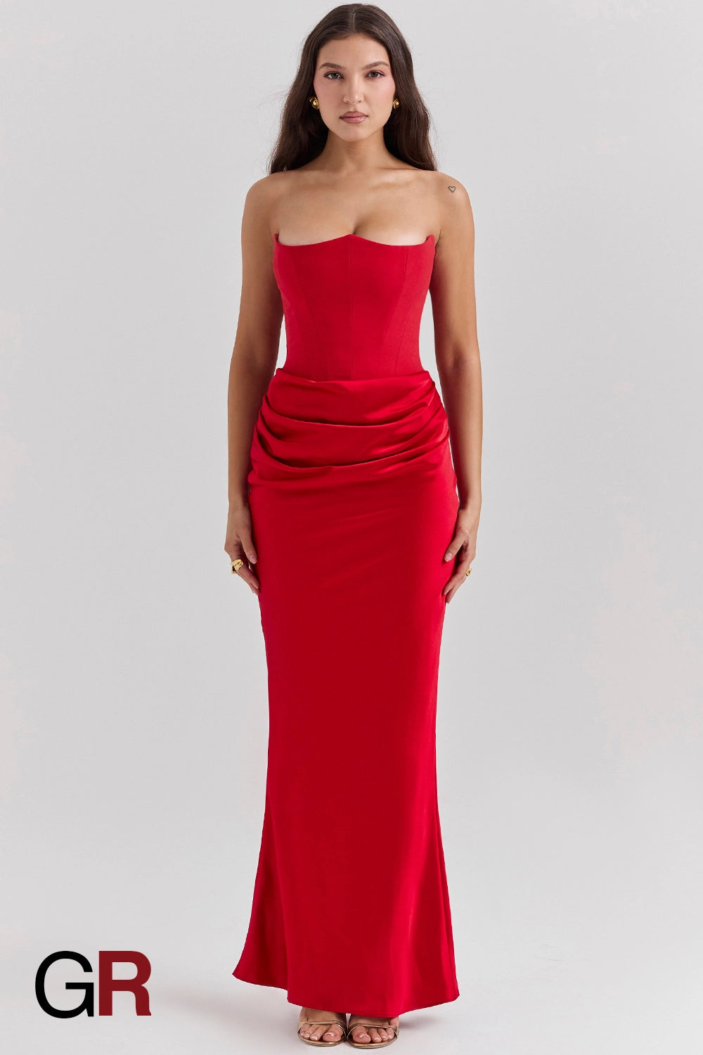 Fishbone Bandeau Backless Evening Red Gown - GlamoROZ