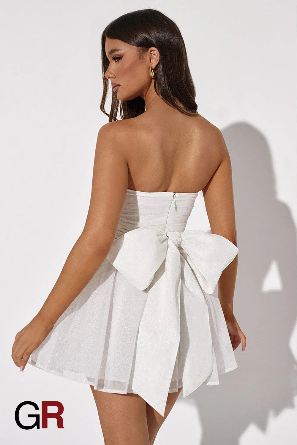White Lace Tube Dress with Bow-Back Detail - GlamoROZ