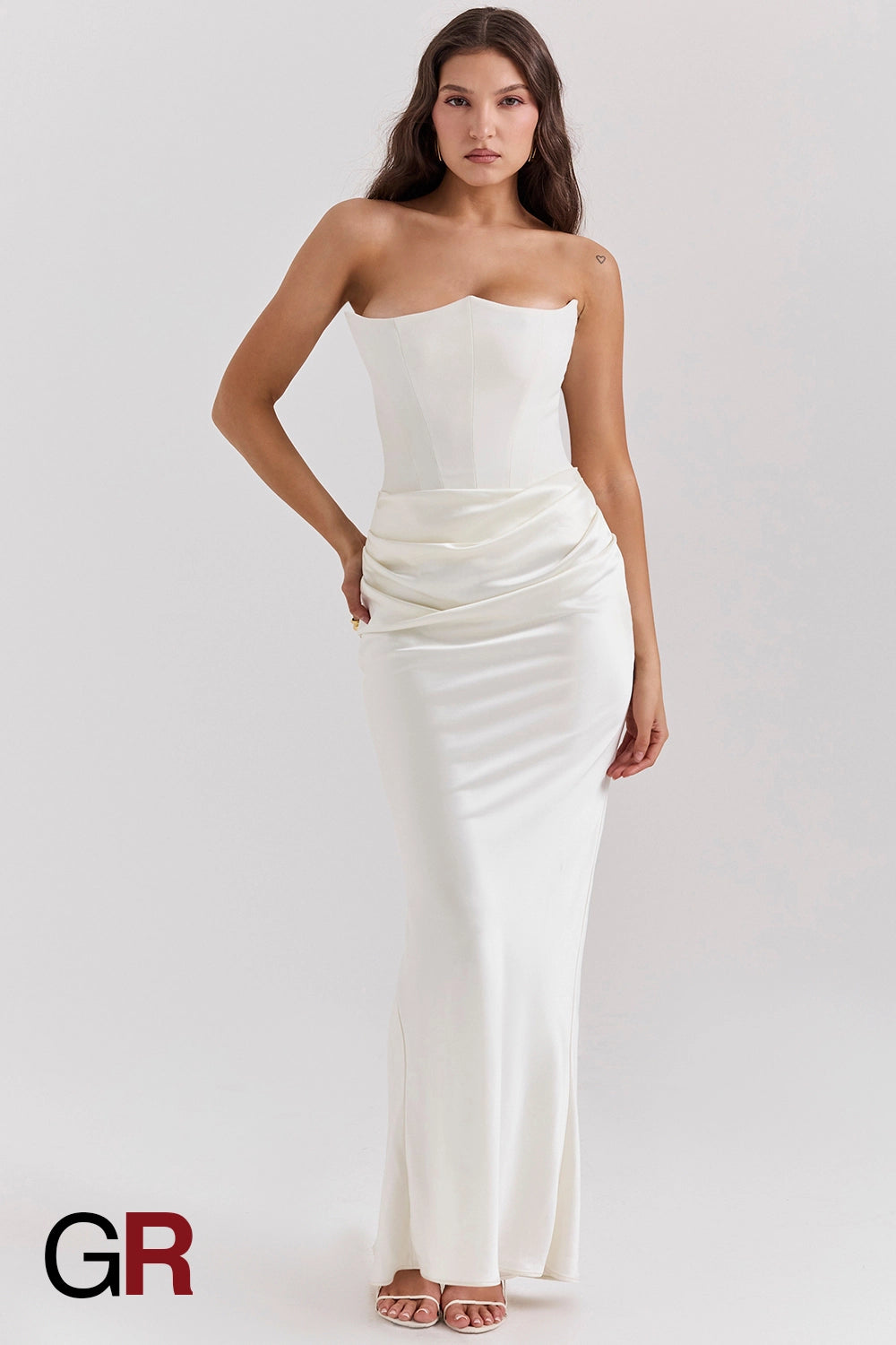 Fishbone Bandeau Backless Evening White Gown - GlamoROZ