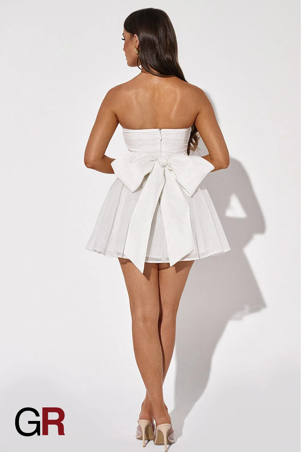 White Lace Tube Dress with Bow-Back Detail - GlamoROZ