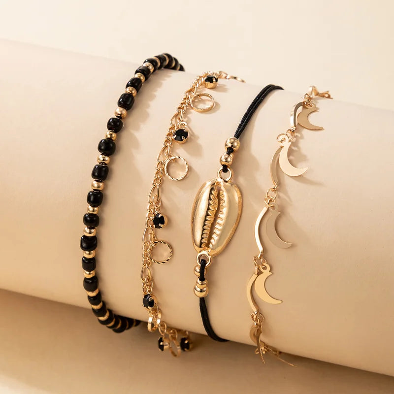 Opulent Shell Hollow Anklet Set - GlamoROZ