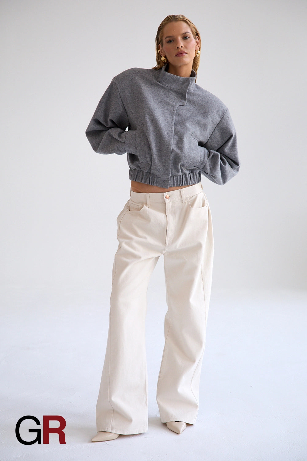 Gray Wool Stand Collar Coat - GlamoROZ