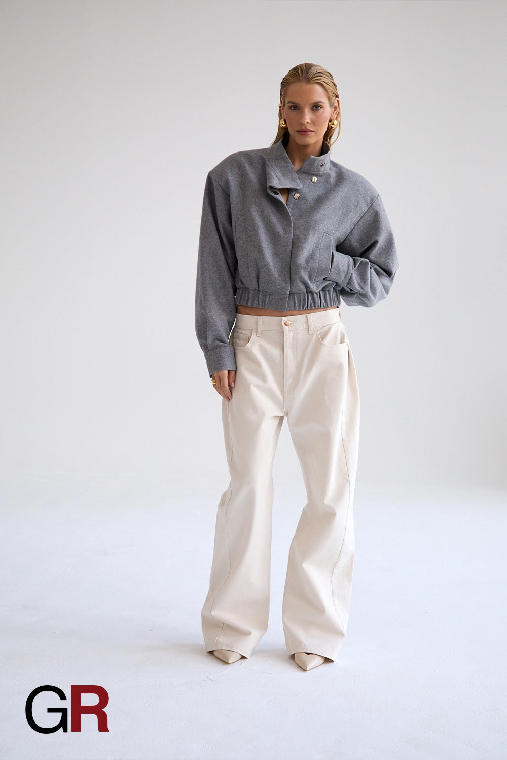 Gray Wool Stand Collar Coat - GlamoROZ