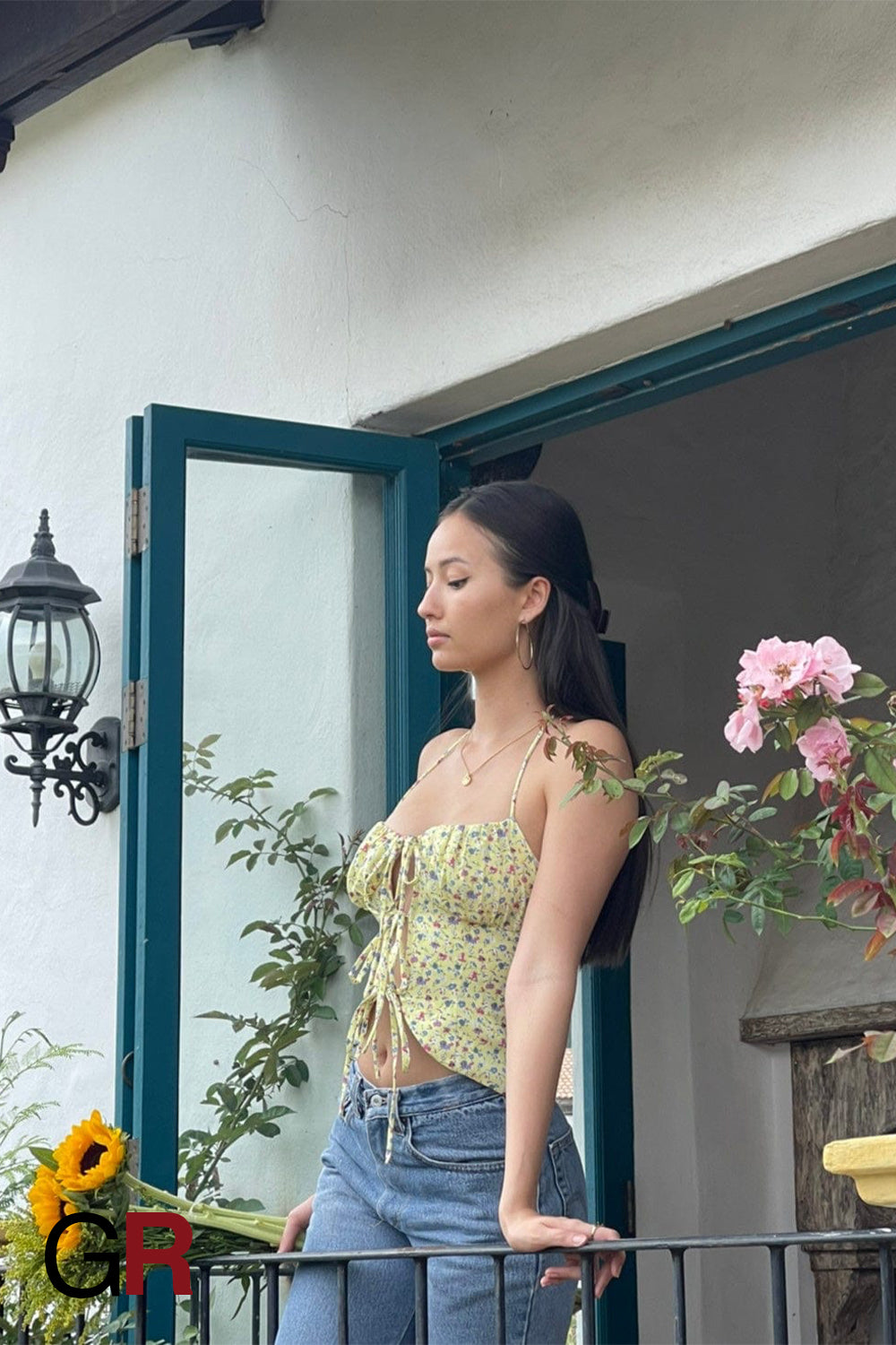 Floral Allure Wrap Tie Slim Top - GlamoROZ