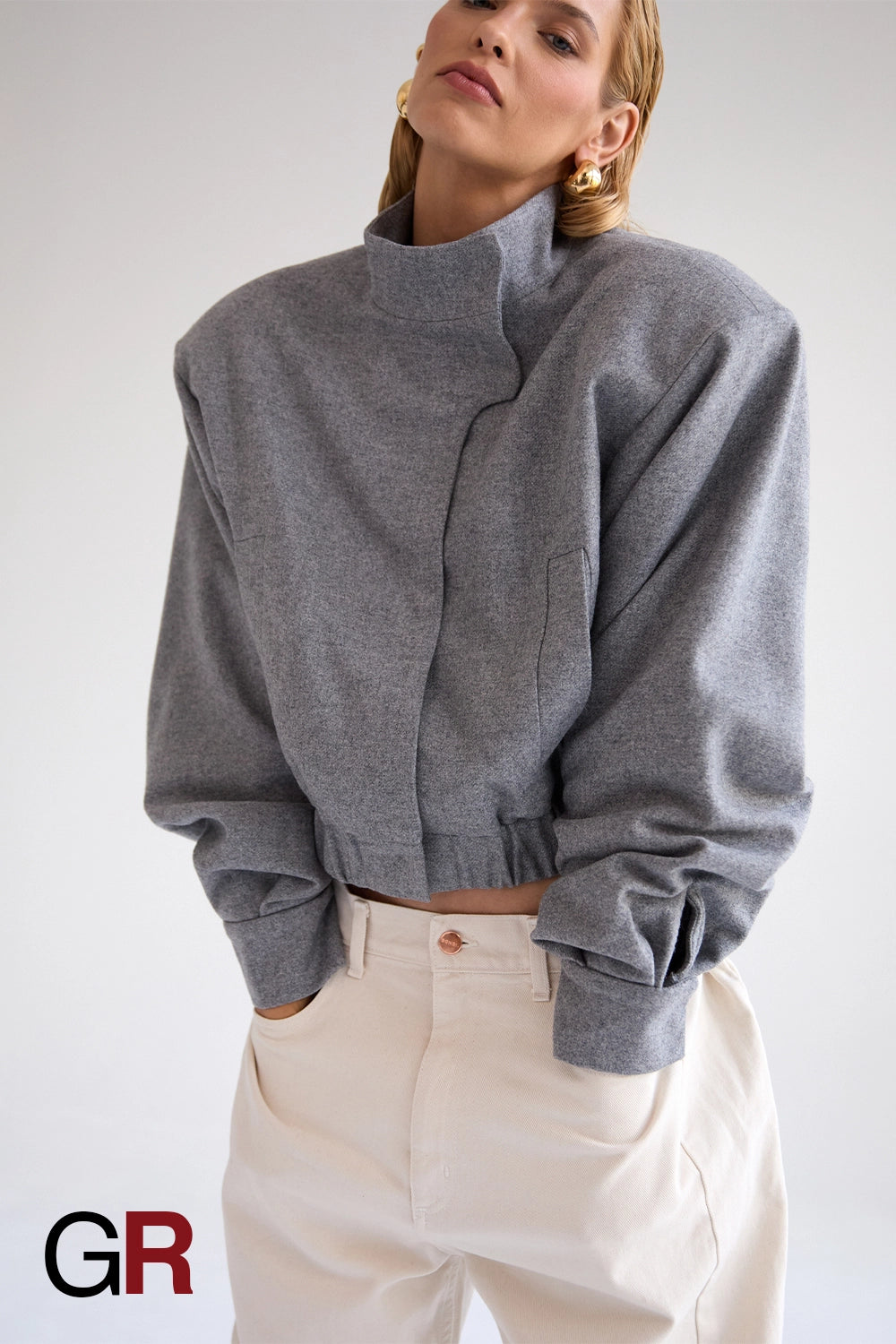 Gray Wool Stand Collar Coat - GlamoROZ