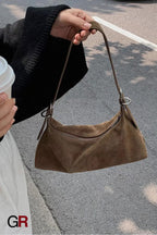 Deerskin Velvet Vintage Soft Leather Frosted Underarm Bag