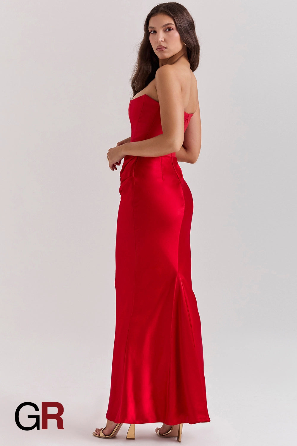 Fishbone Bandeau Backless Evening Red Gown - GlamoROZ