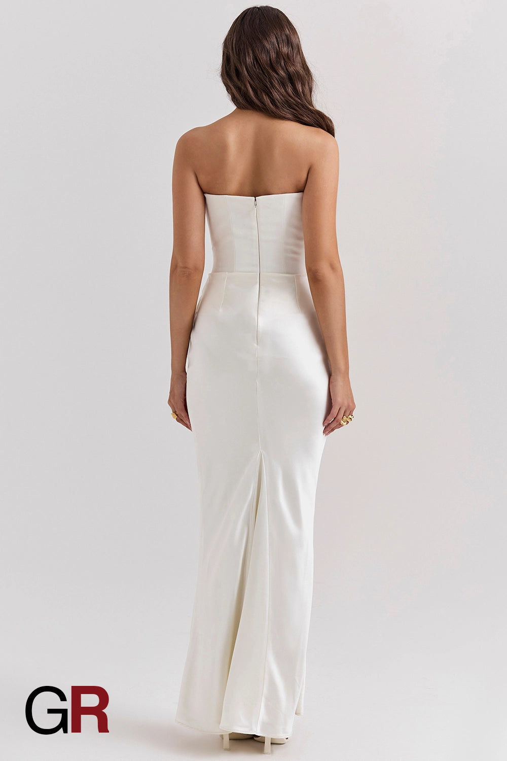 Fishbone Bandeau Backless Evening White Gown - GlamoROZ