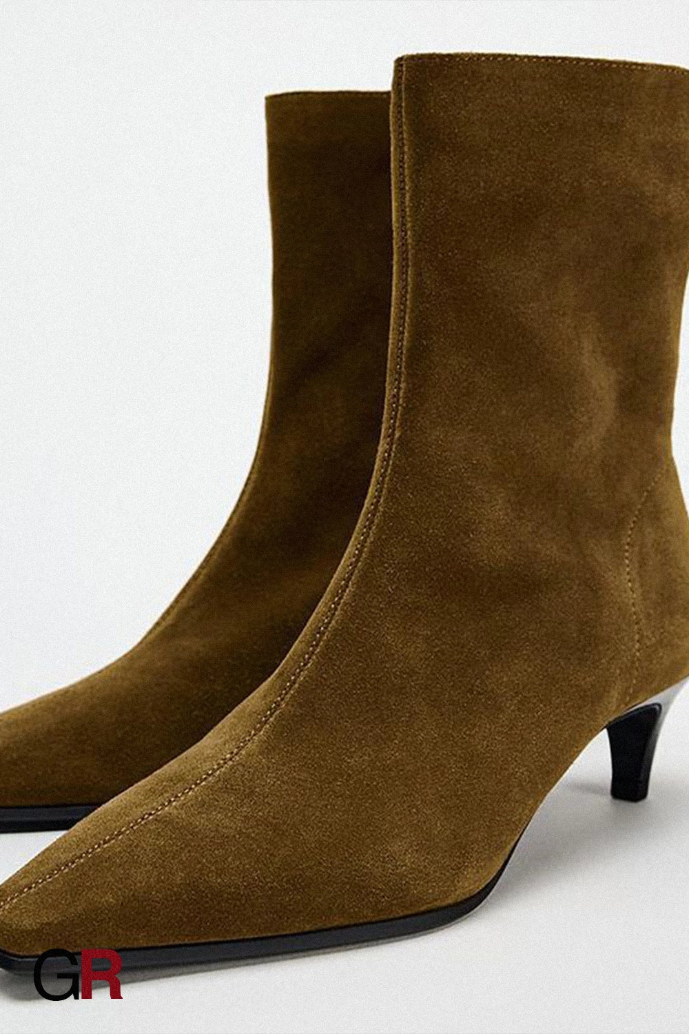 Square Toe High Heel Middle Boots Side Zipper Retro Kitten Heel Booties