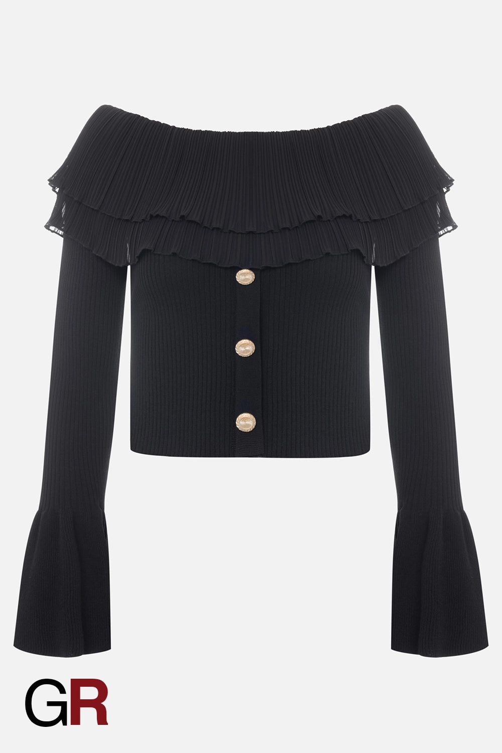Opulent Black Off-Shoulder Knitwear - GlamoROZ