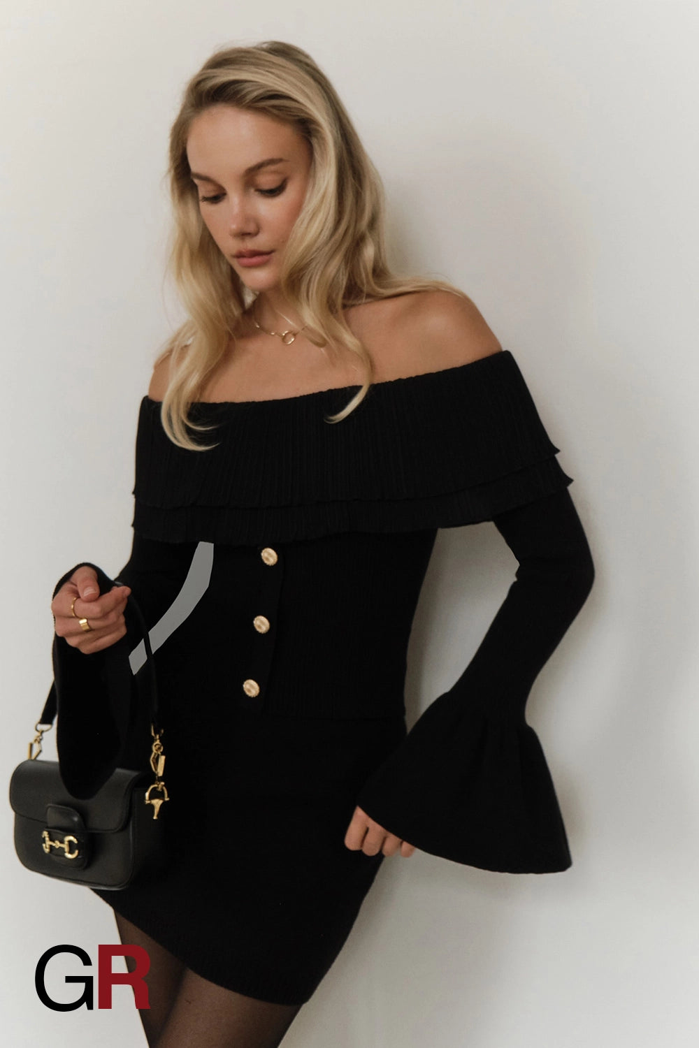 Opulent Black Off-Shoulder Knitwear - GlamoROZ