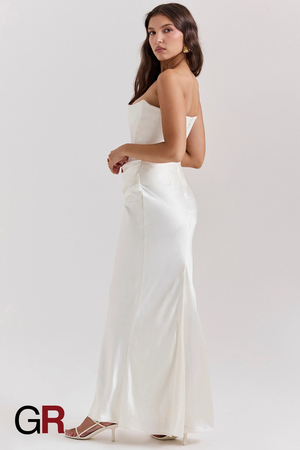 Fishbone Bandeau Backless Evening White Gown - GlamoROZ