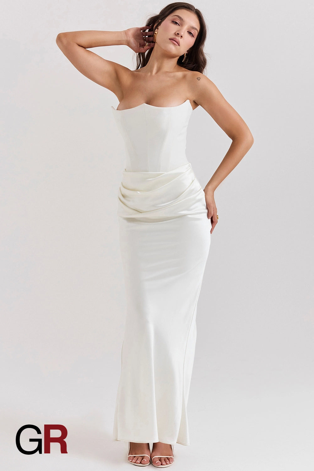 Fishbone Bandeau Backless Evening White Gown - GlamoROZ
