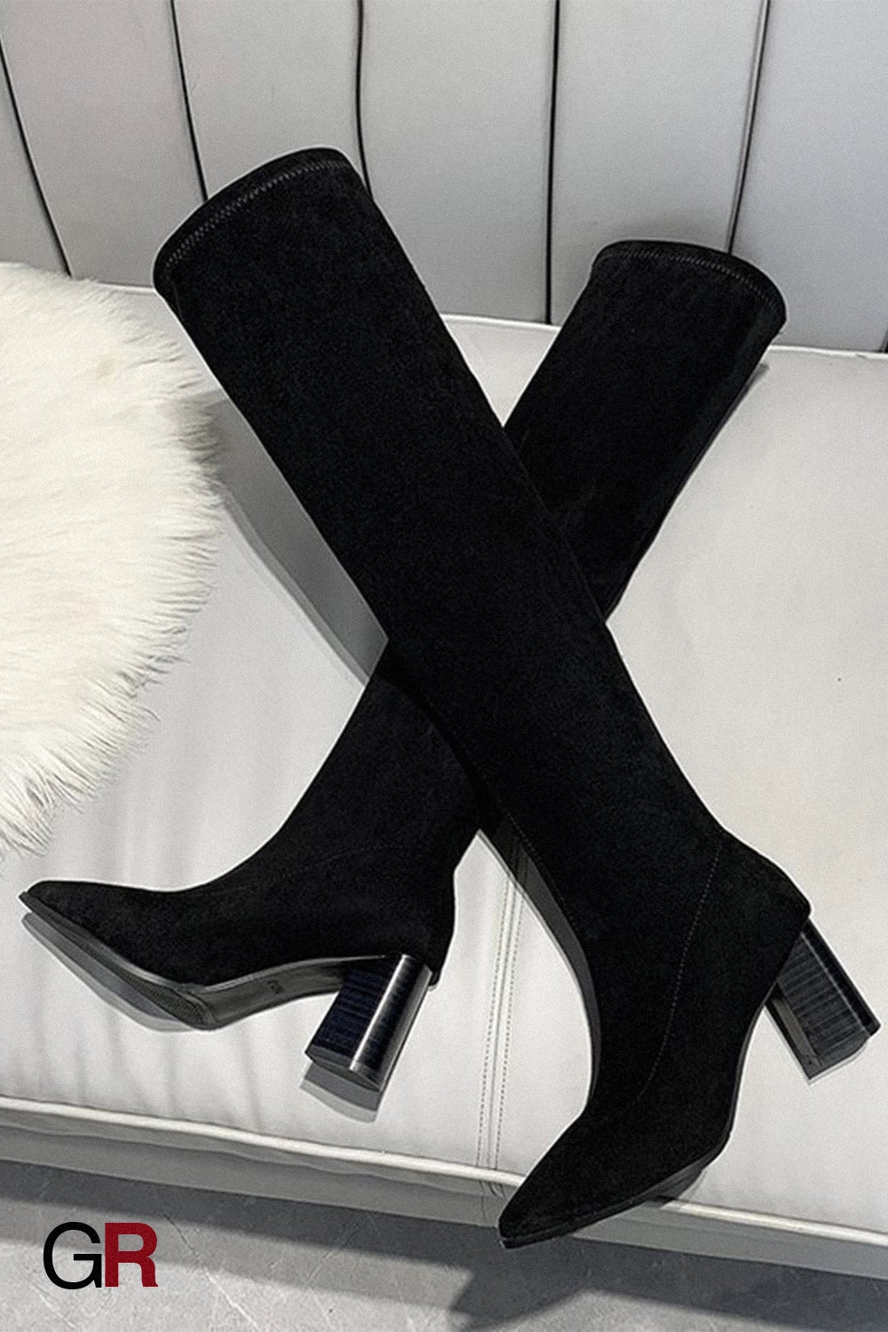 Pointed High Heels And Fleece Thick Heel Boots