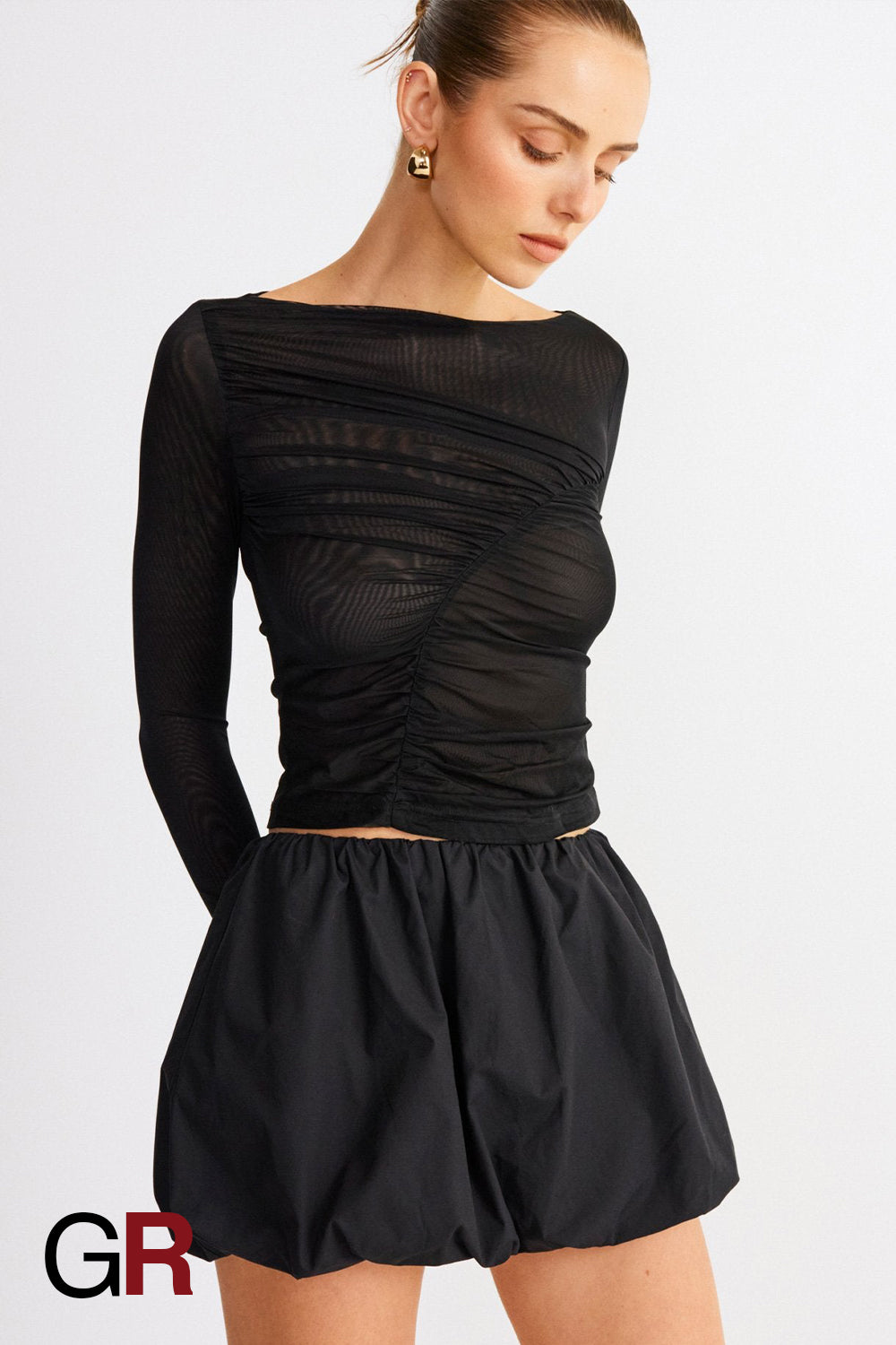 Celeste Sheer Allure Mesh black Crop Top - GlamoROZ