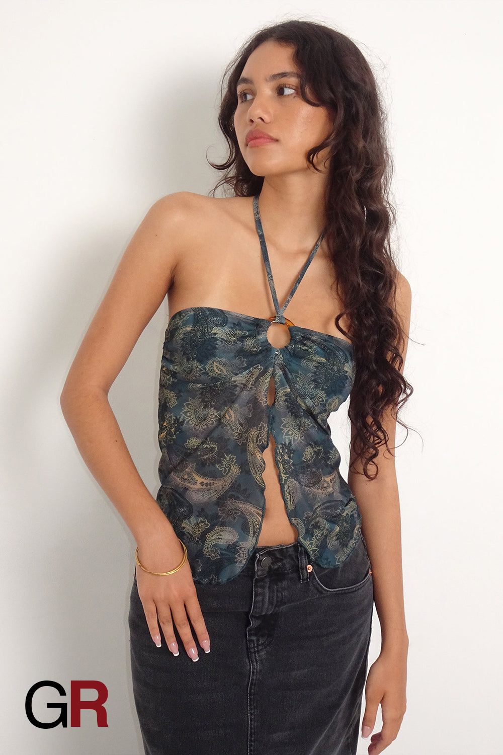 Floral Charm Mesh Halter Top - GlamoROZ