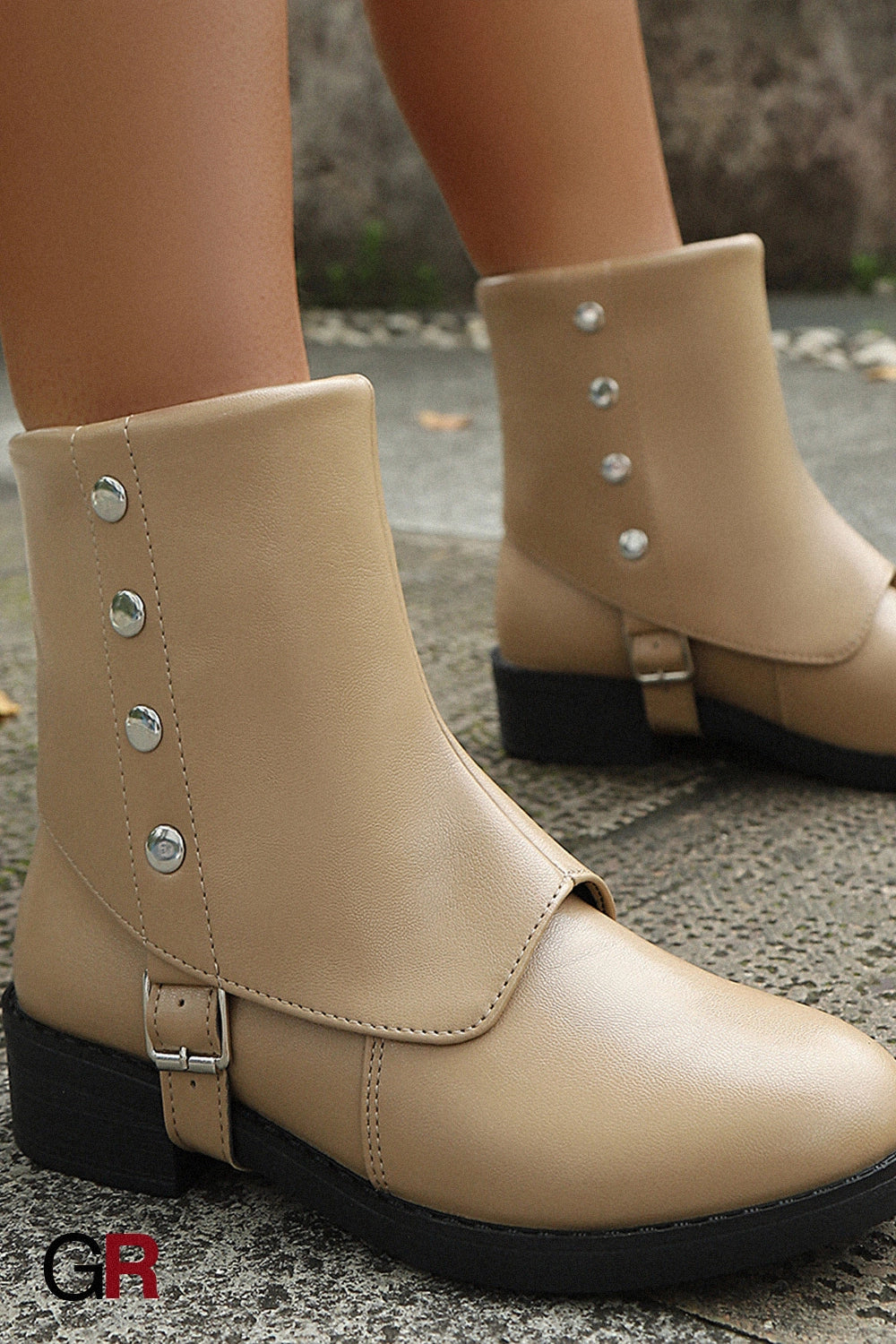 Belt Buckle Low Heel Knee-high Boots Plus Size Women's Boots