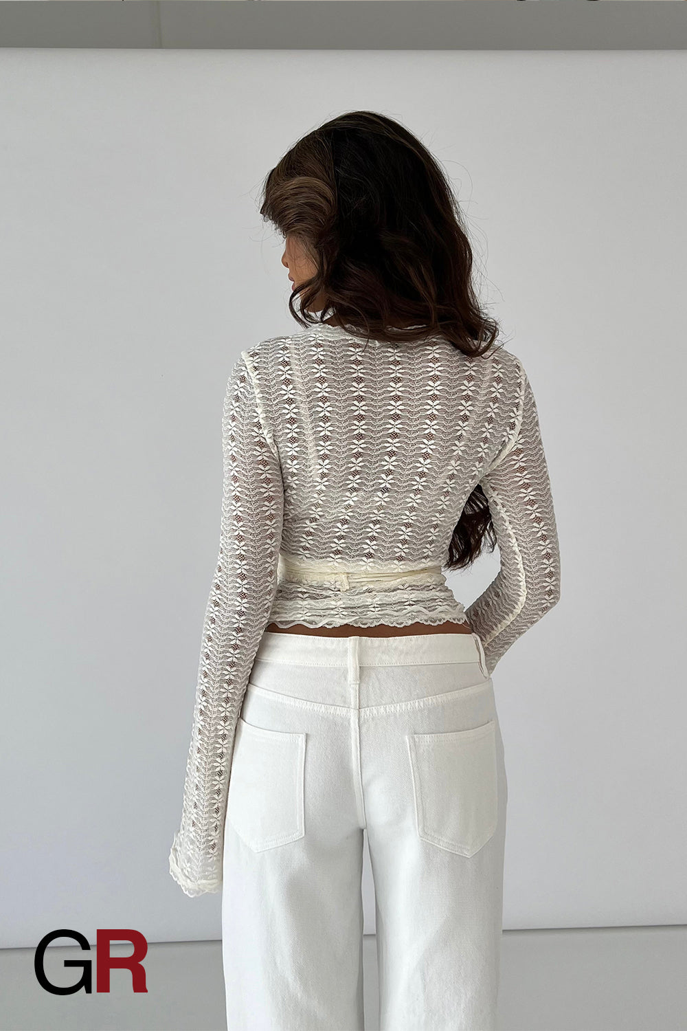 Sculpted Elegance Lace-Up Waist white Top - GlamoROZ