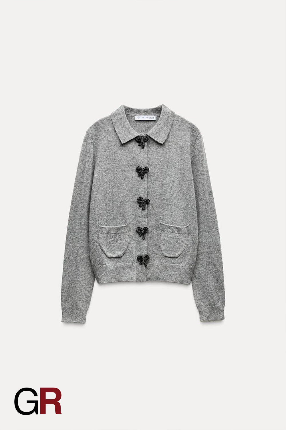 Elegant Bow-Detail Button-Up Polo Cardigan - GlamoROZ