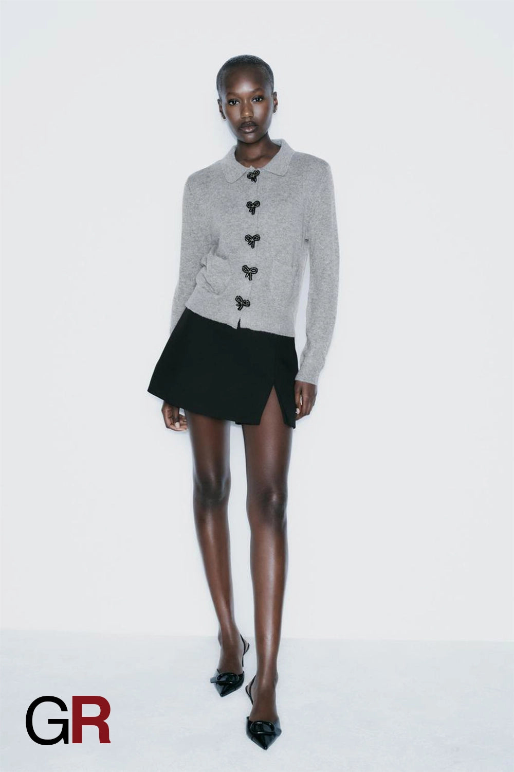 Elegant Bow-Detail Button-Up Polo Cardigan - GlamoROZ