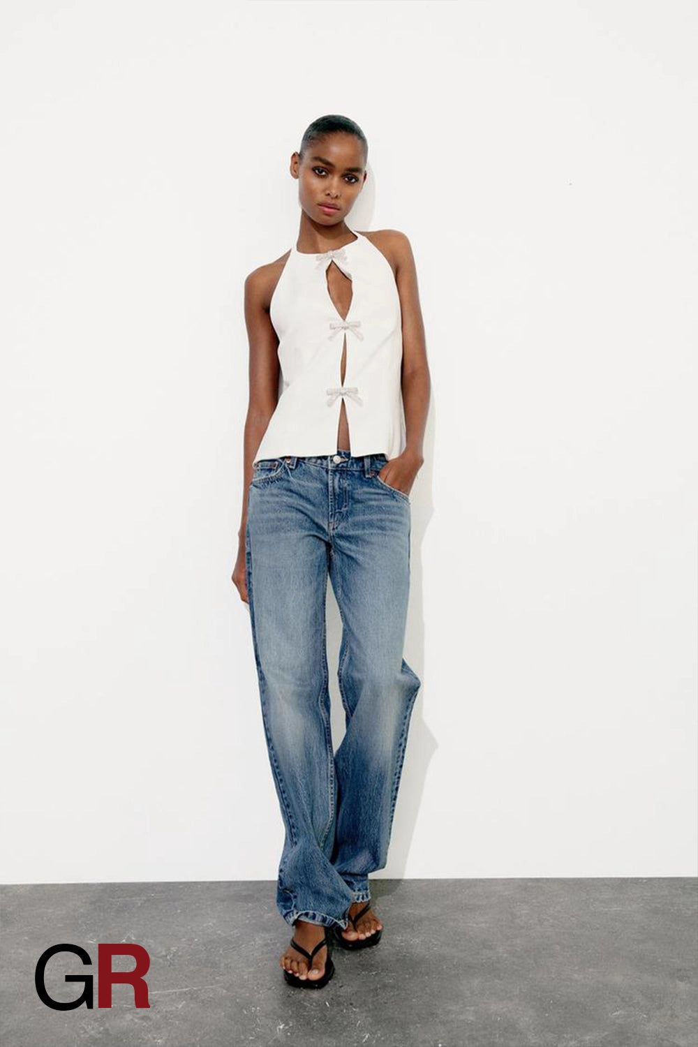 Bowknot Decoration Hanging Collar White Top - GlamoROZ