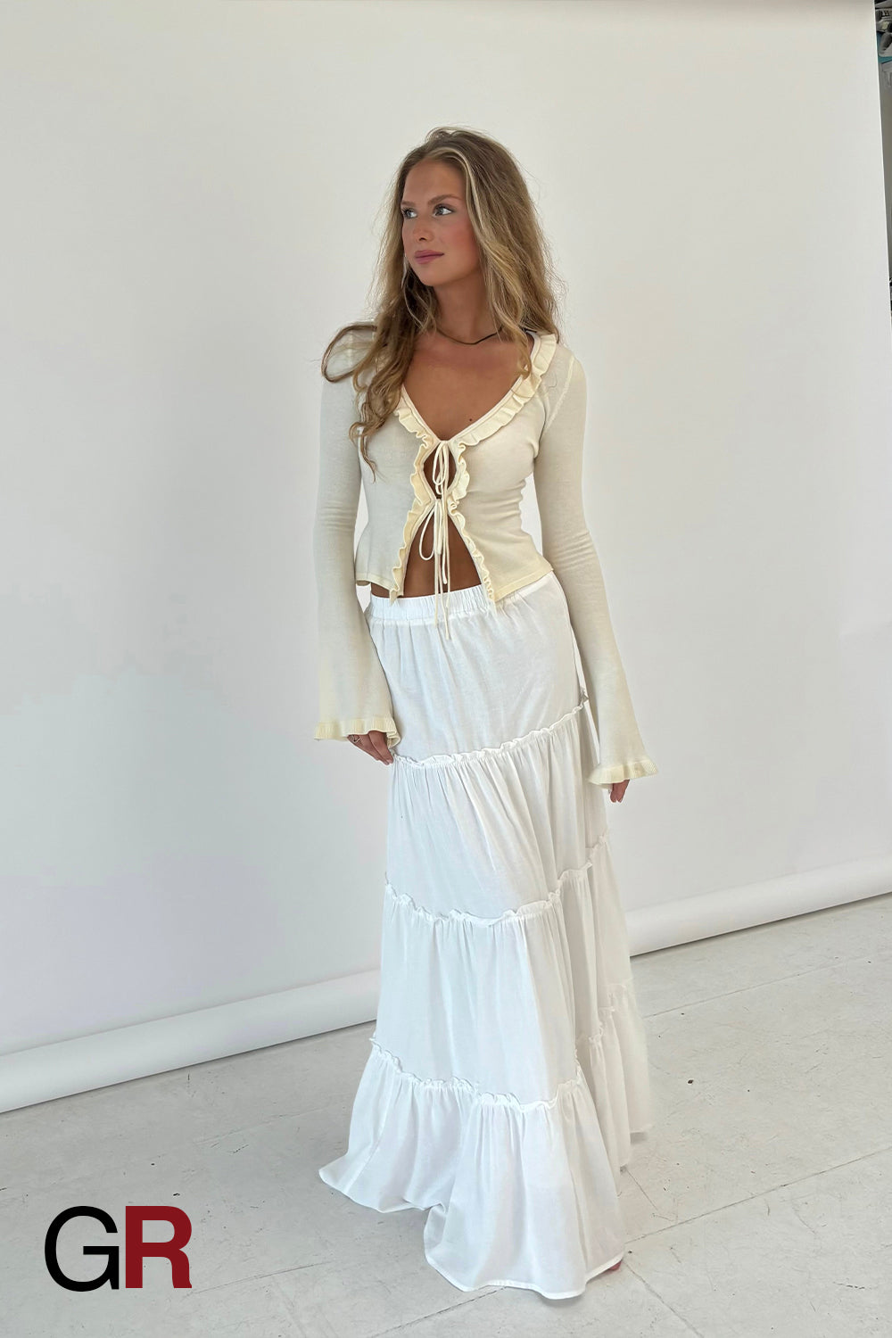 Ethereal Lace Charm Bell Sleeve white Blouse - GlamoROZ