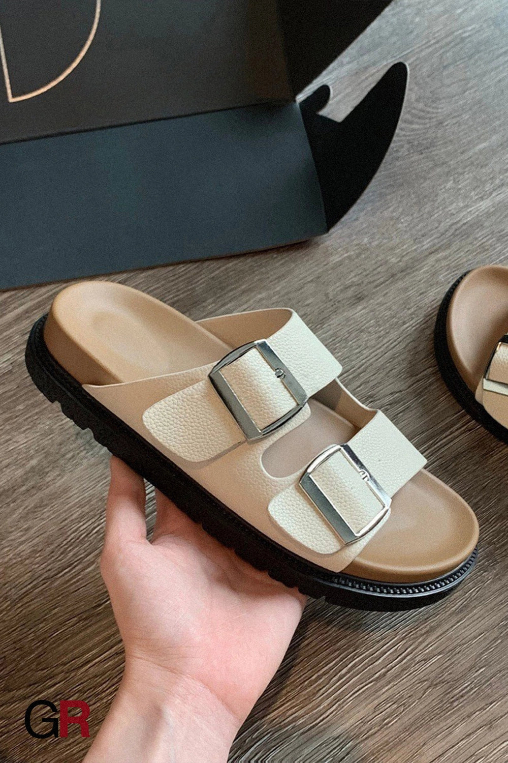 Casual Women's Summer Wear Birkenstock Shoes Belt Buckle Half Slippers