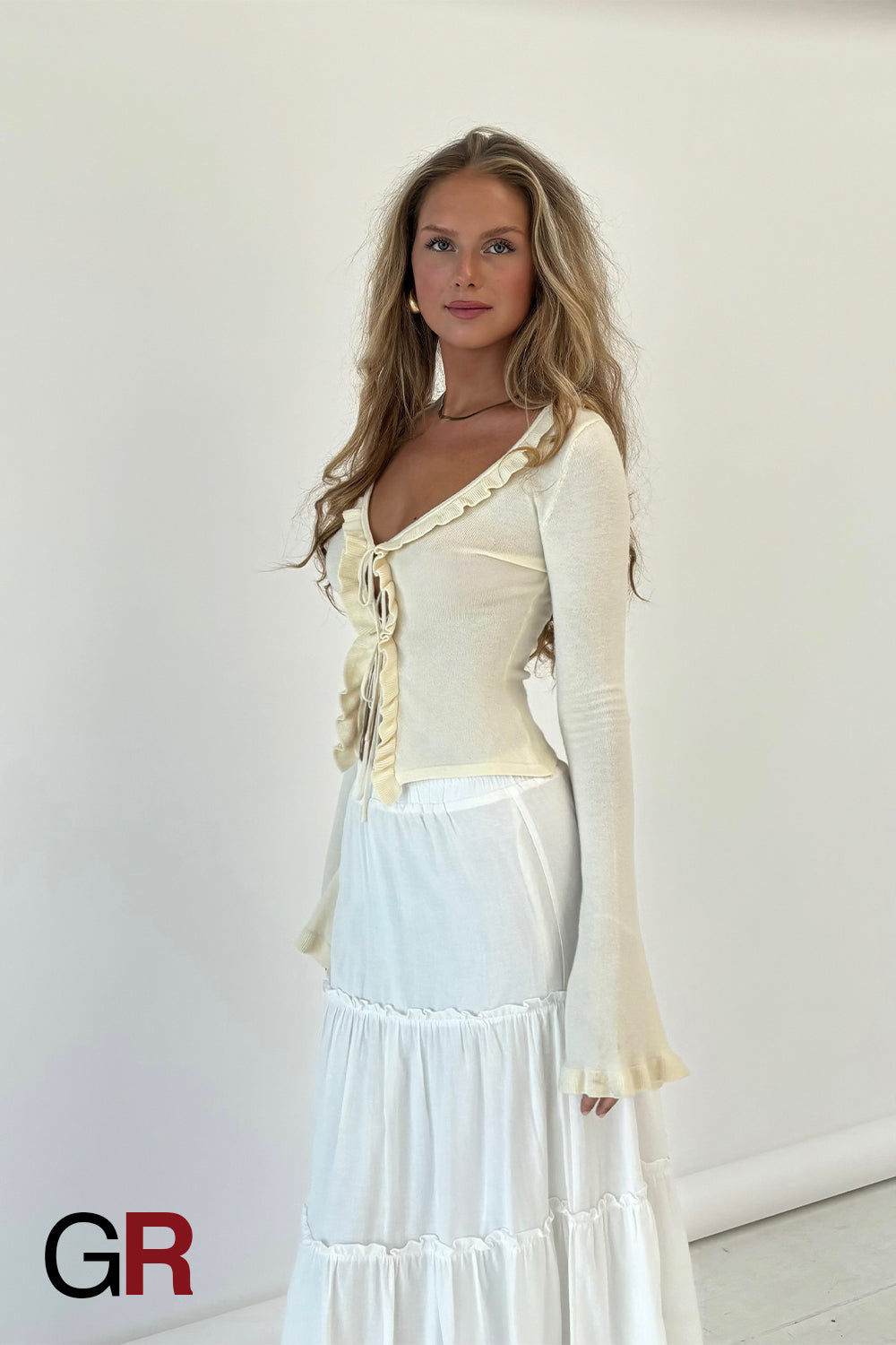 Ethereal Lace Charm Bell Sleeve white Blouse - GlamoROZ