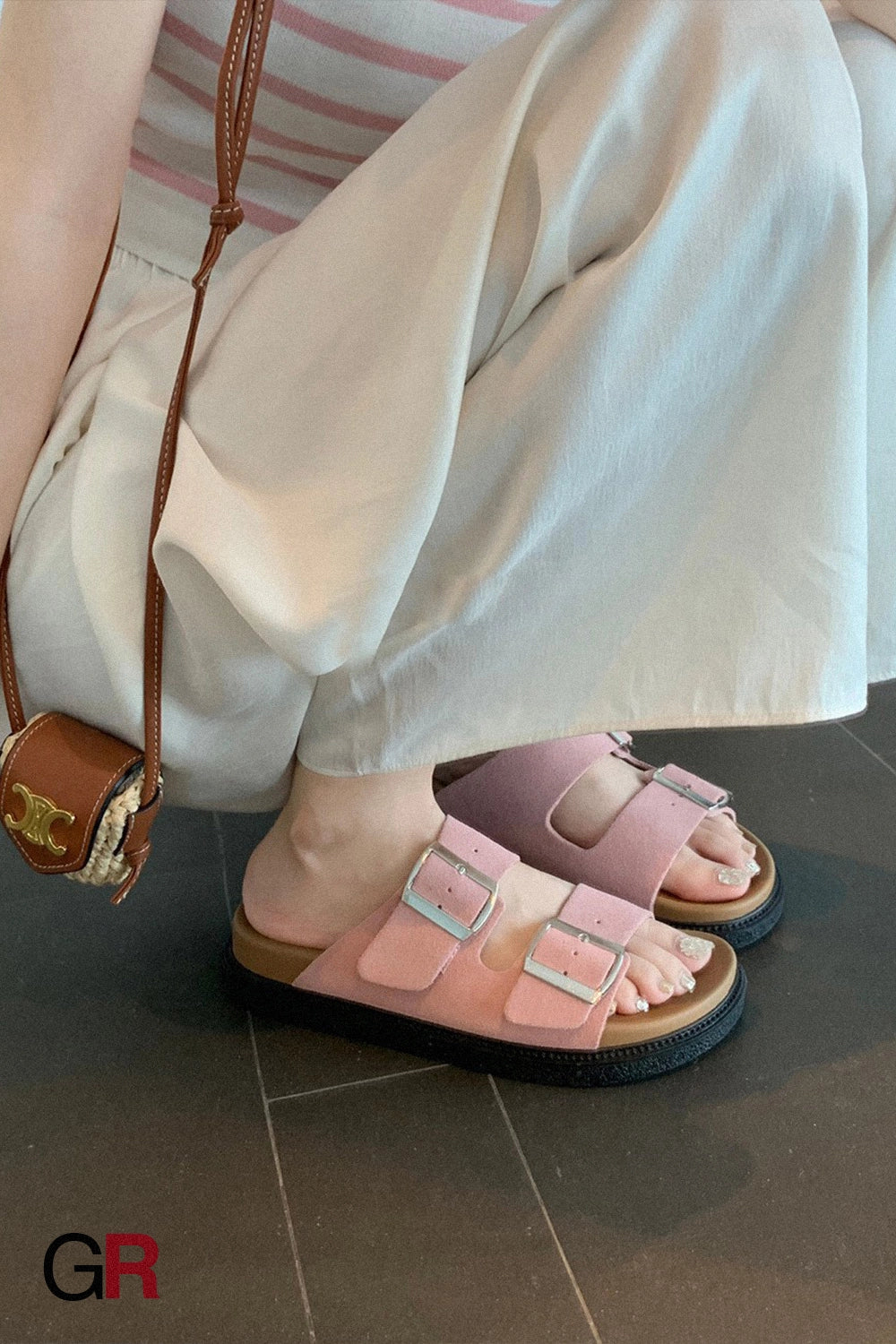 Casual Women's Summer Wear Birkenstock Shoes Belt Buckle Half Slippers