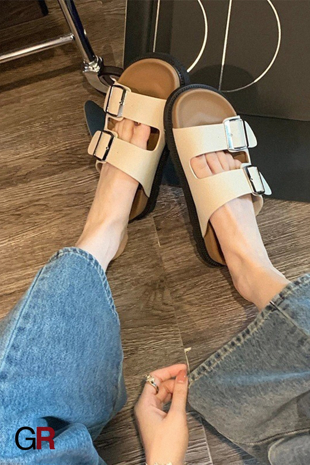 Casual Women's Summer Wear Birkenstock Shoes Belt Buckle Half Slippers