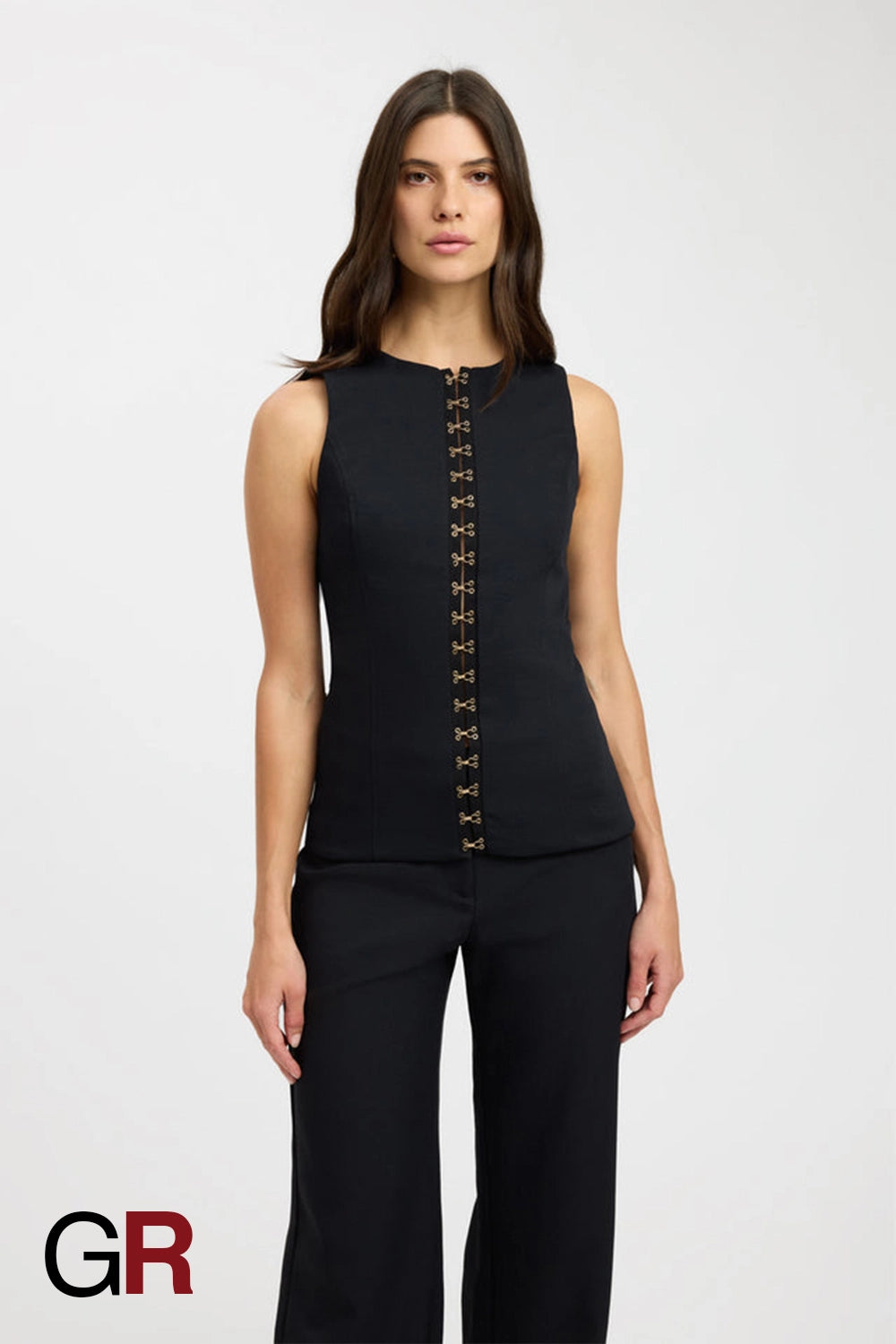 Single-Breasted Black Round Neck Sleeveless Vest - GlamoROZ