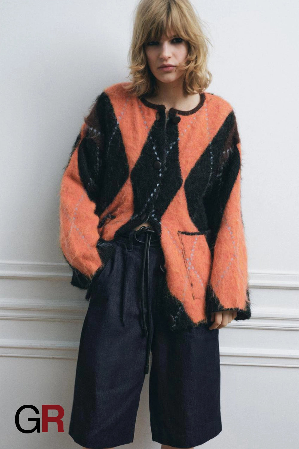 Regal Square Neck Jacquard Knit Cardigan - GlamoROZ