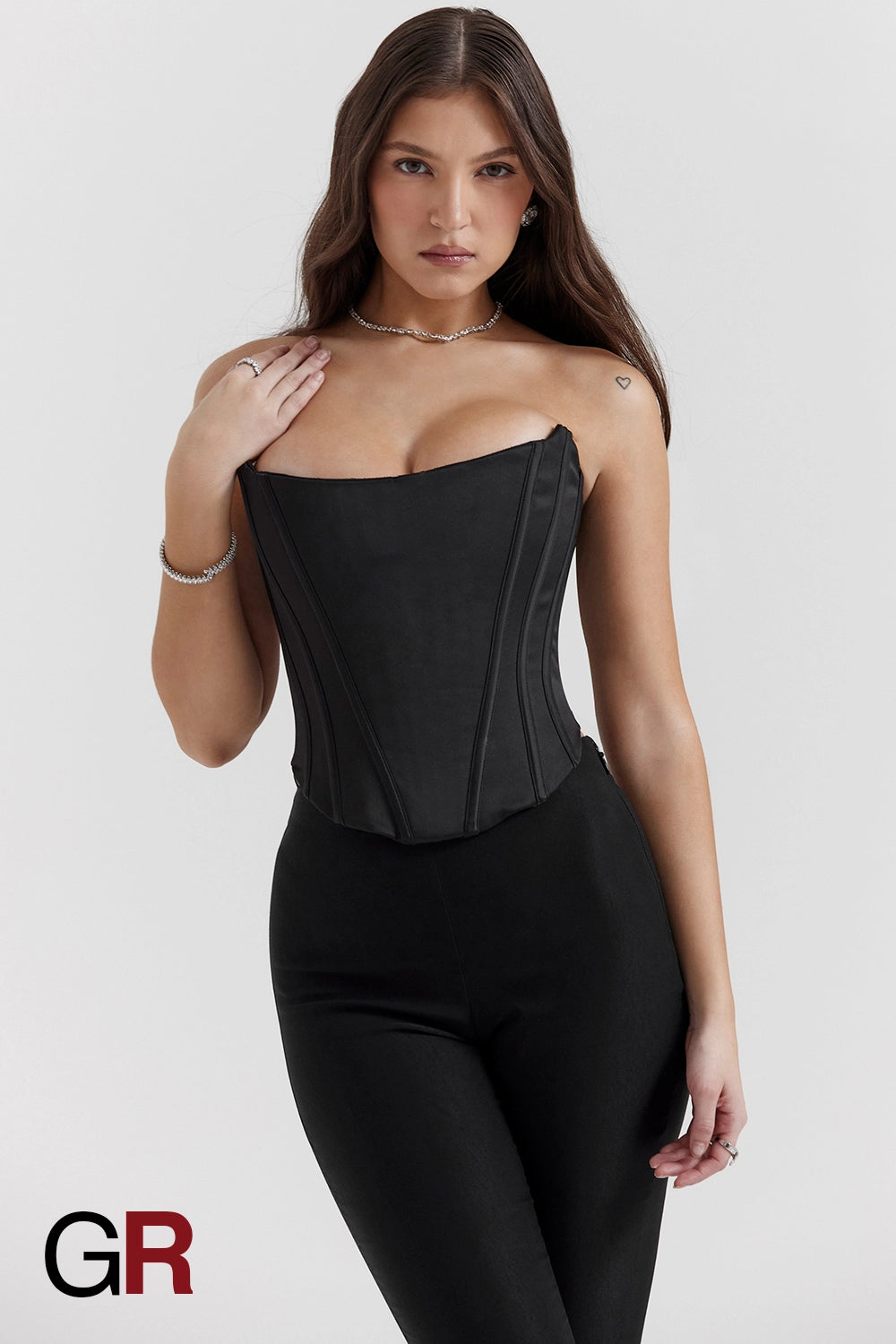 Sculpted Tube Black Top Corset with Fishbone Detail - GlamoROZ
