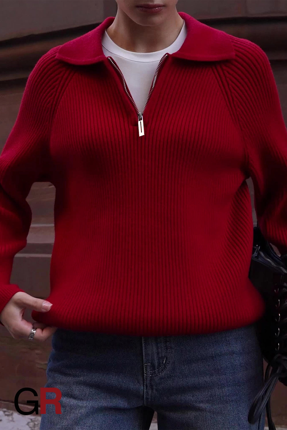 Timeless Polo Collar Knitted Red Sweater - GlamoROZ