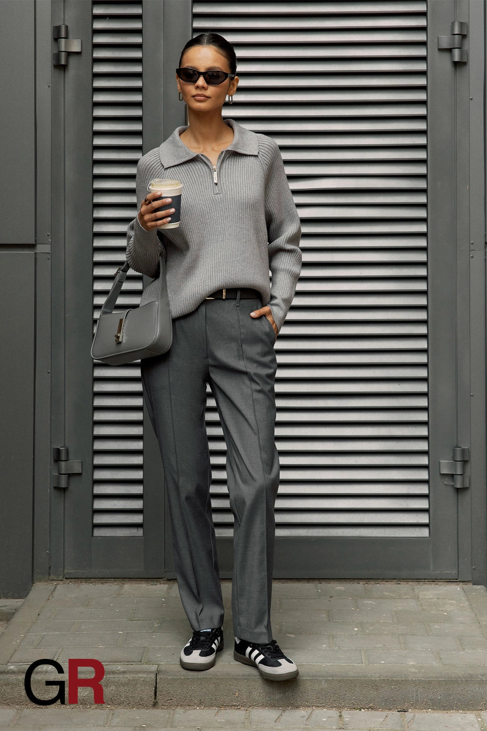 Timeless Polo Collar Knitted Grey Sweater - GlamoROZ